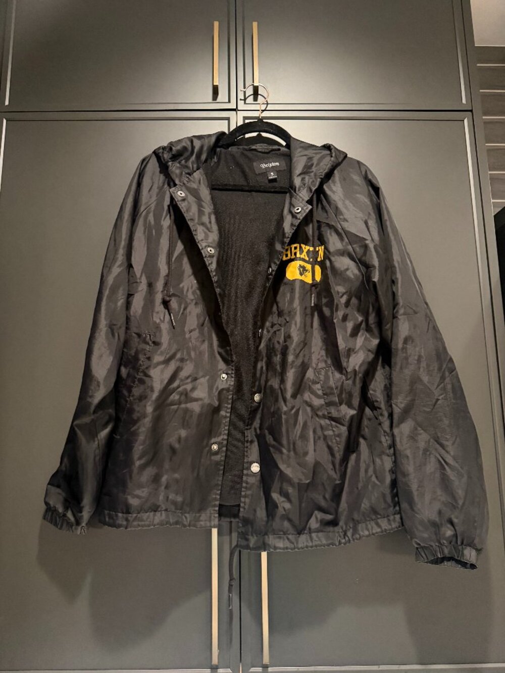 Brixton Hooded Coach Jacket Black Yellow Logo Size S
